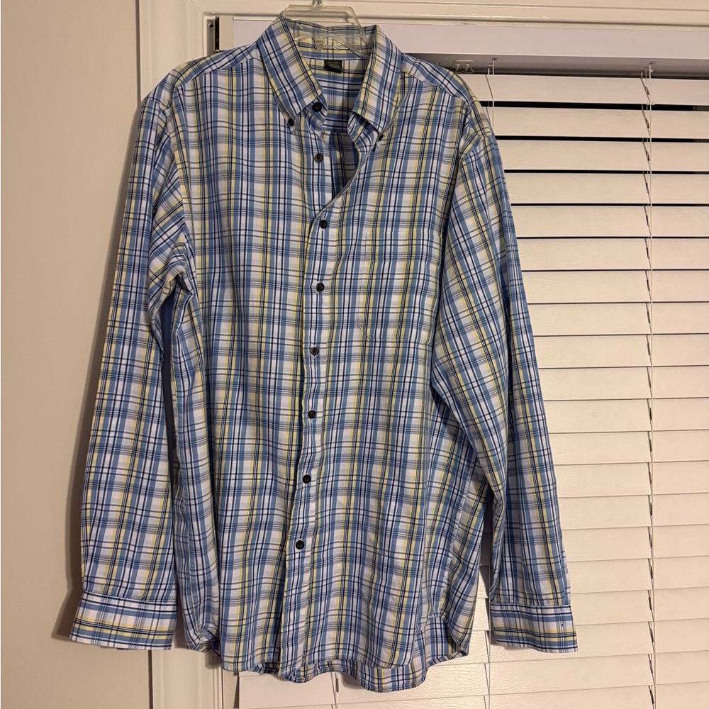 Eddie Bauer Plaid Button-Down Shirt - Blue & Yellow Large Tall
